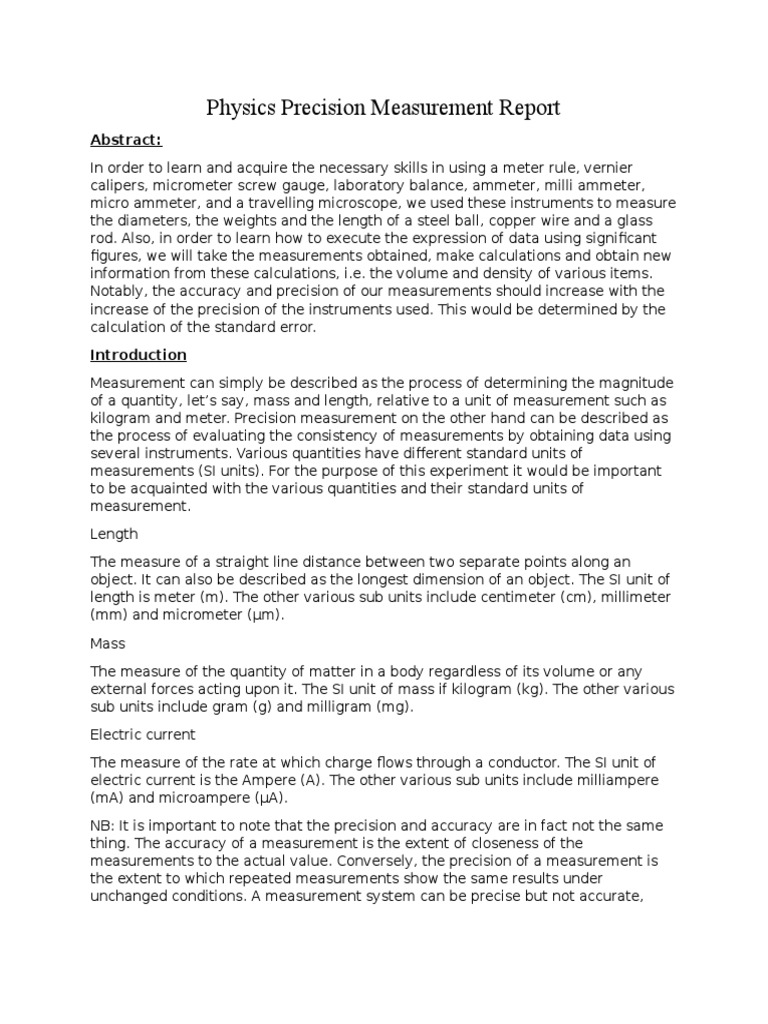 Precision Measurement in Physics Lab | PDF | Kilogram | Measurement