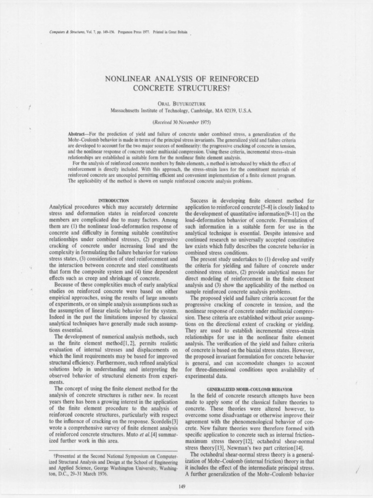 (Buyukozturk) Nonlinear Analysis of Reinforced Concrete Structures | PDF