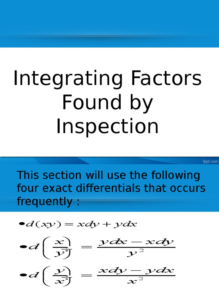 Integrating Factors Found by Inspection | Equations | Differential ...