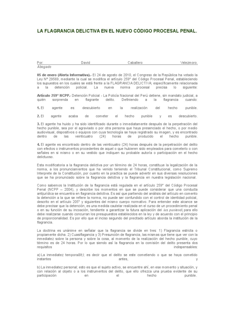 Flagrancia Delictiva y Artículo 259 NCPP | PDF | Derecho penal | Policía