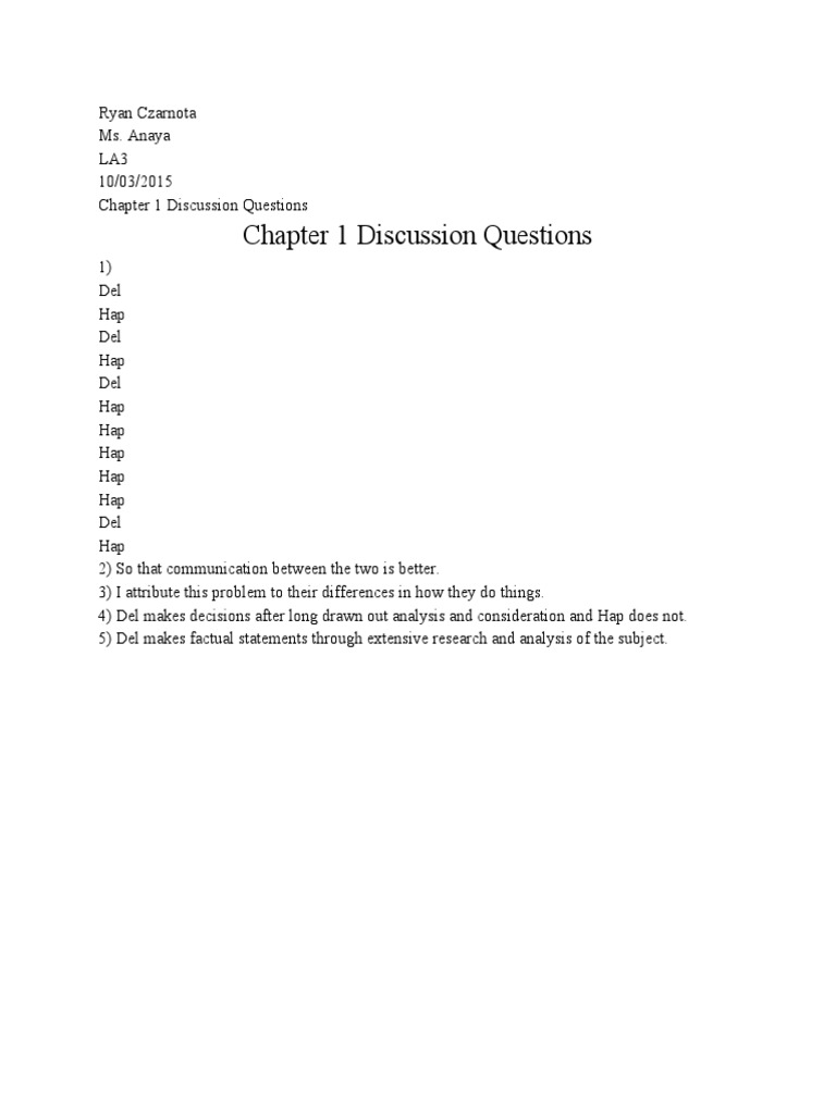Chapter 1 Discussion Questions | PDF