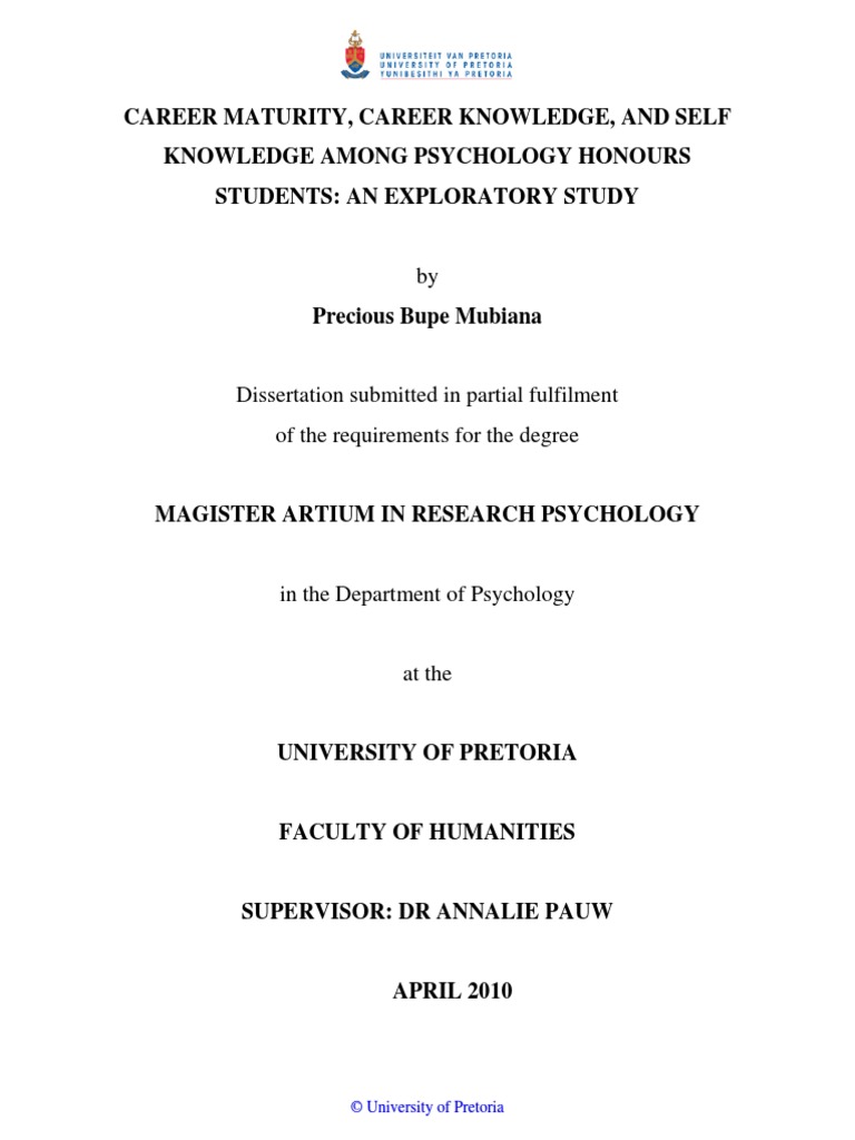 Career Maturity Career Knowledge and Self Knowledge Among Psychology ...