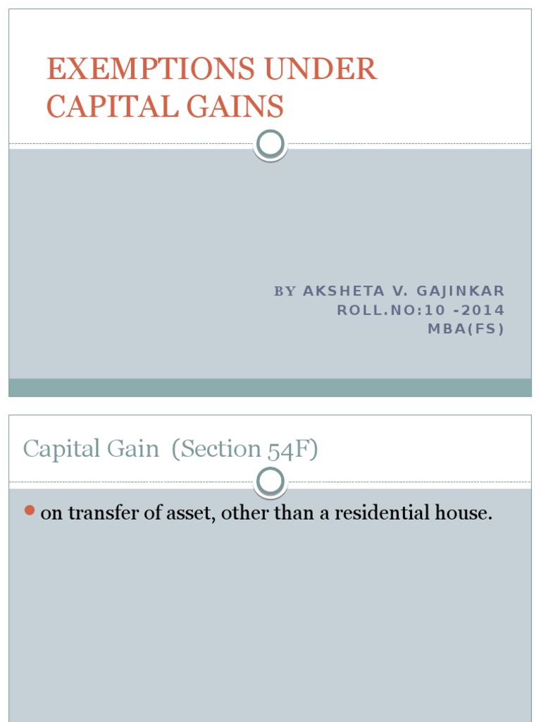 Capital Gains Exemptions Under Section 54F | PDF