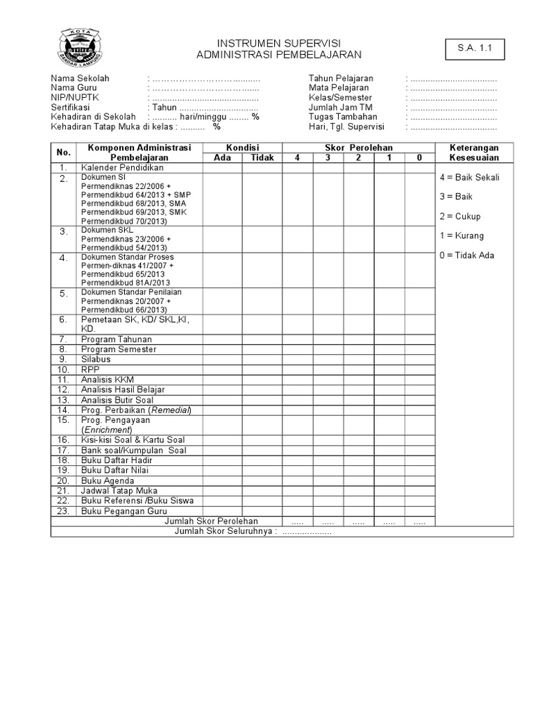 Instrumen Monev Untuk Guru