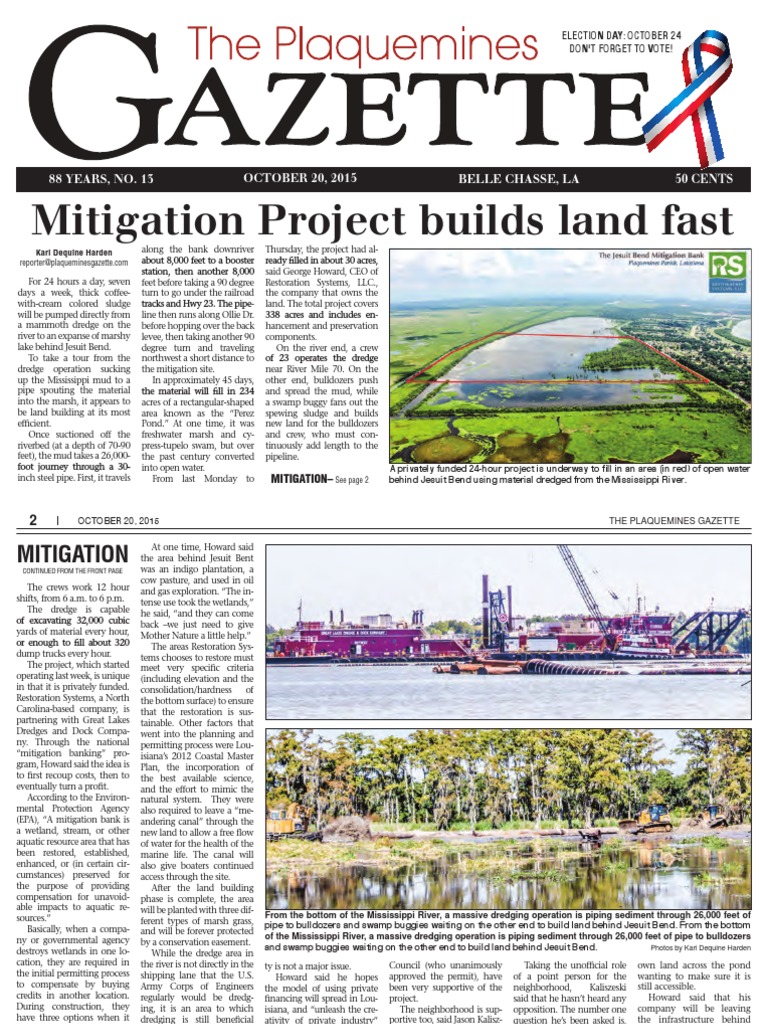 Jesuit Bend Mitigation Bank Plaquemines Parish Gazette Article