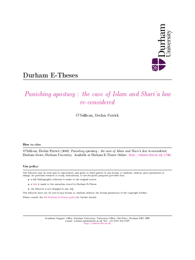 Punishing Apostasy The Case Of Islam And Sharia A Law Re Considered Vol I Kafir Hermeneutics