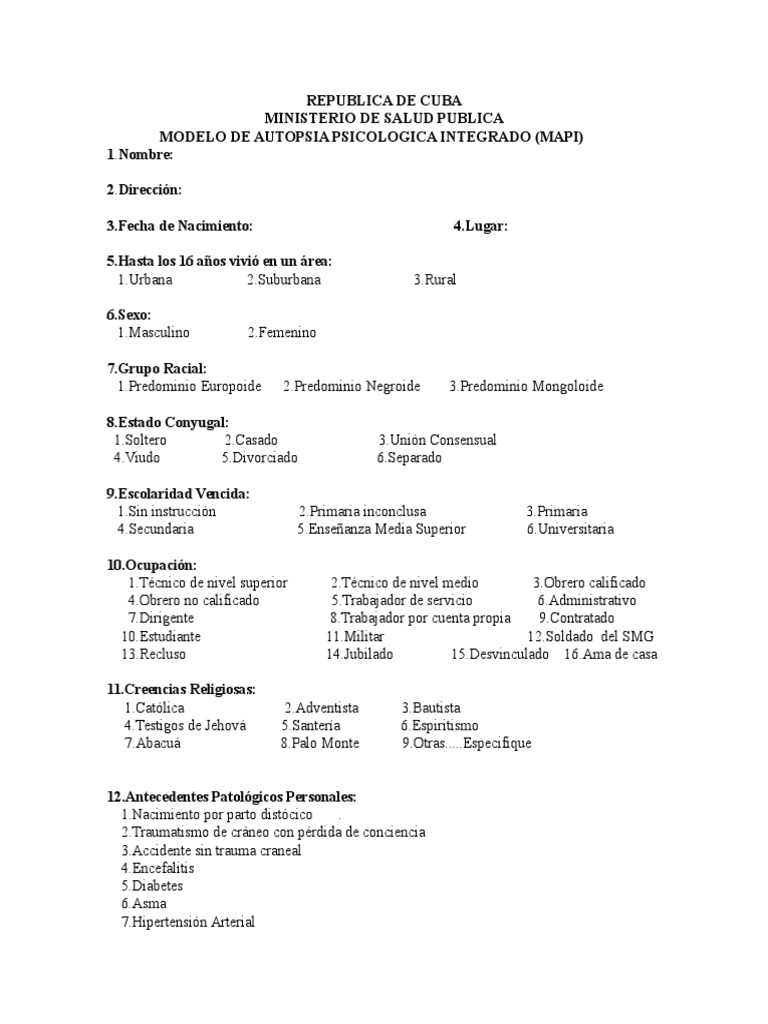 Modelo de Autopsia Psicológica MAPI | PDF | Policía | Estado (política)