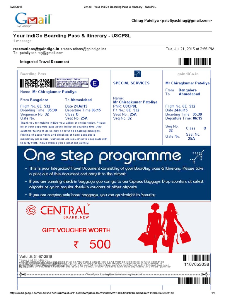 IndiGo Boarding Pass & Itinerary_U3CP8L Identity Document