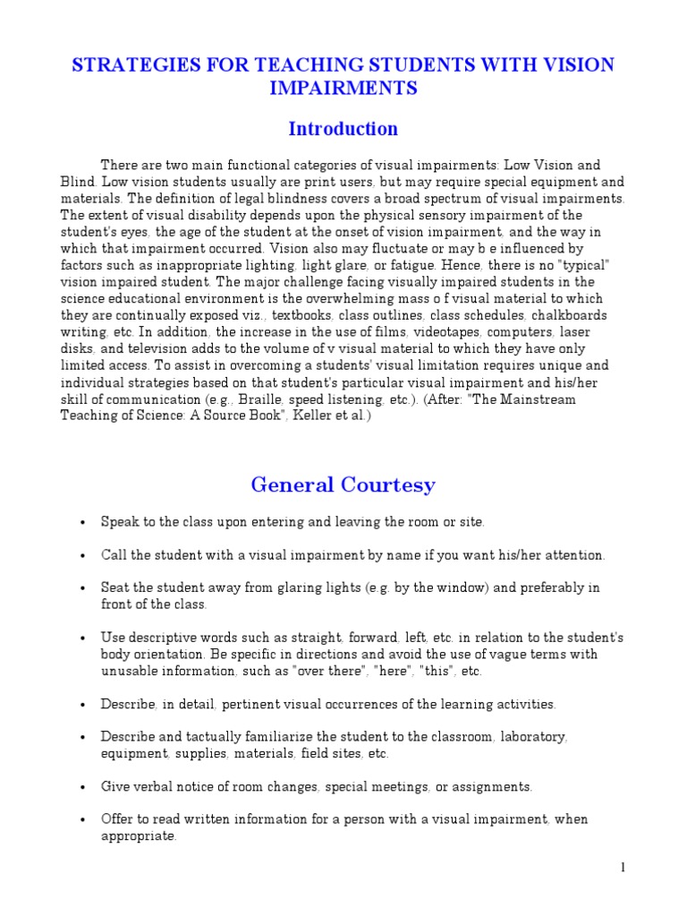 Vision Impairment Teaching Strategies PDF Visual Impairment Audiobook