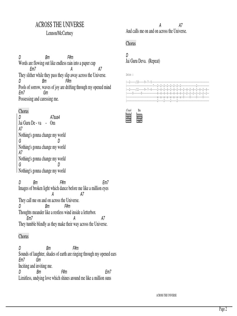 Across the Universe: Lyrics &amp; Chords | PDF