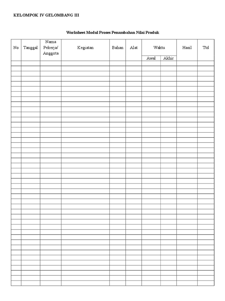 Contoh Worksheet Riset