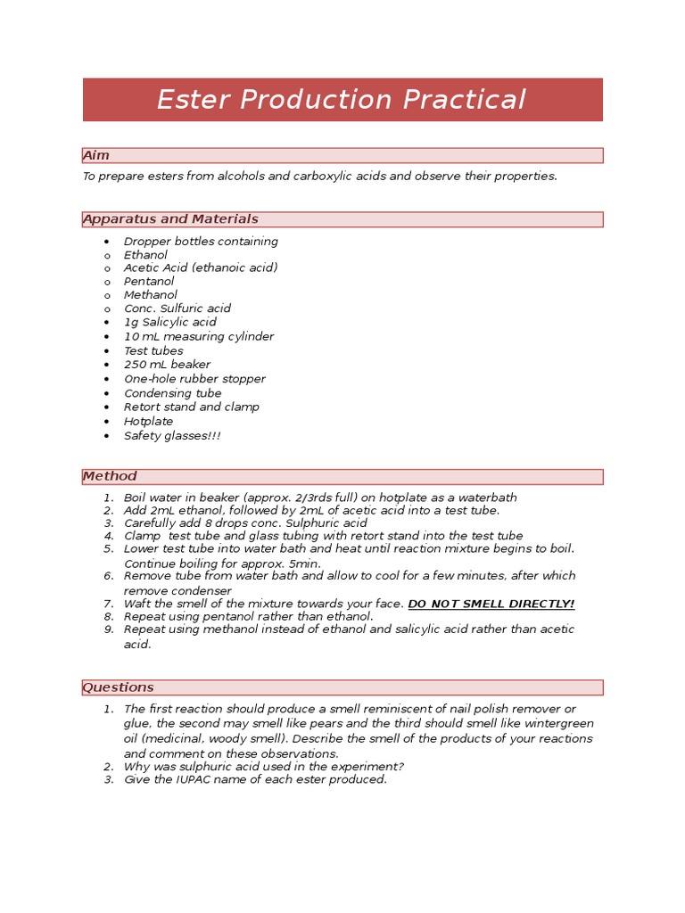 Practical Ester Production Methods | PDF | Cooking, Food & Wine ...