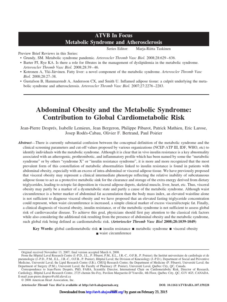 Abdominal Obesity And The Metabolic Syndrome Pdf Metabolic Syndrome