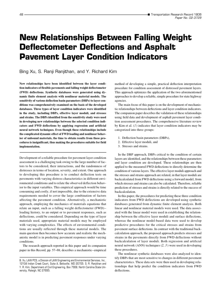 FWD Deflections and Pavement Condition Links | PDF | Sensitivity ...