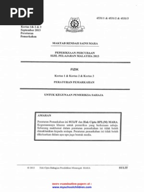 Skema Physics P123 Spm 2013 Mrsm Pdf Capacitor P N Junction