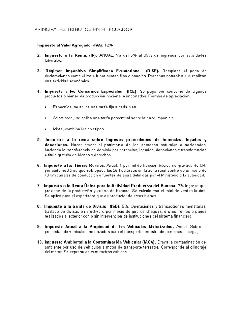 Principales Impuestos en Ecuador | PDF | Impuesto sobre la renta ...