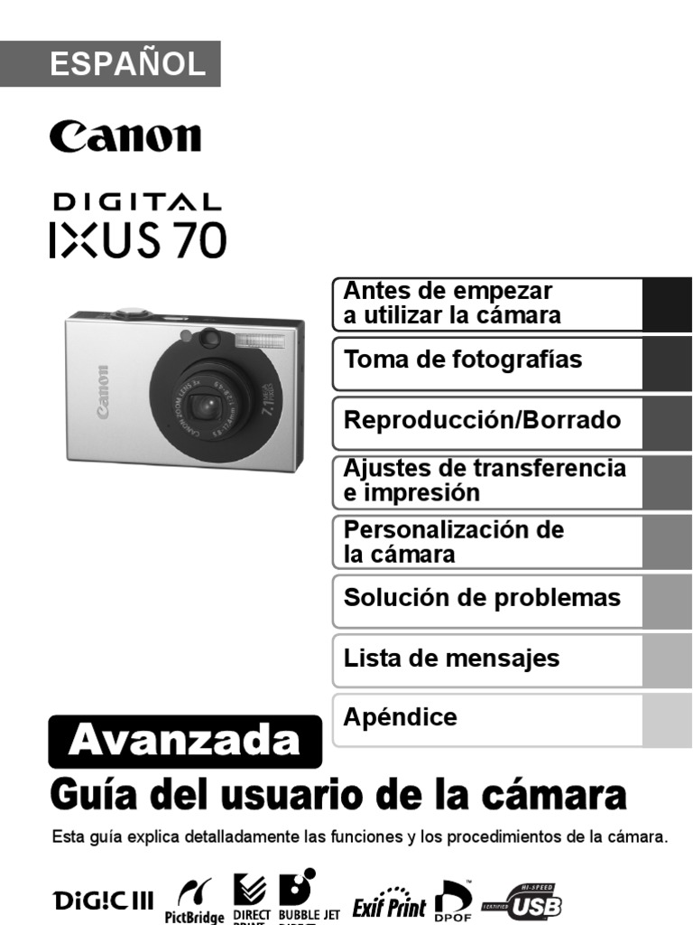 Manual de Camara Canon Ixus 70 Pantalla de cristal líquido Cargador