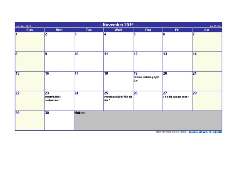 November 2015 School Events Calendar | PDF