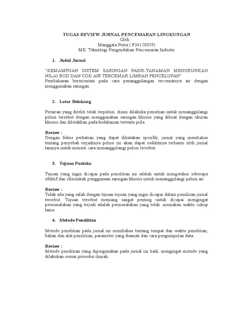 Tugas Review Jurnal Pencemaran Lingkungan Pdf