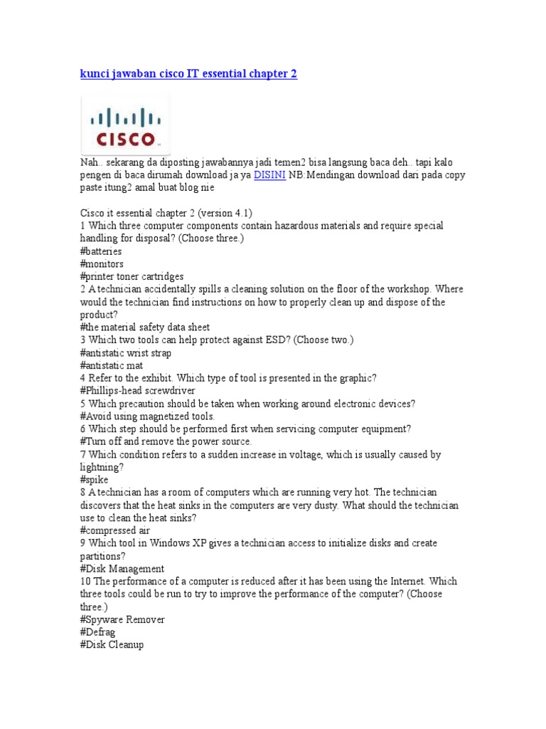 Cisco IT Essentials Chapter 2 Answers | PDF | Computing | Electrical ...