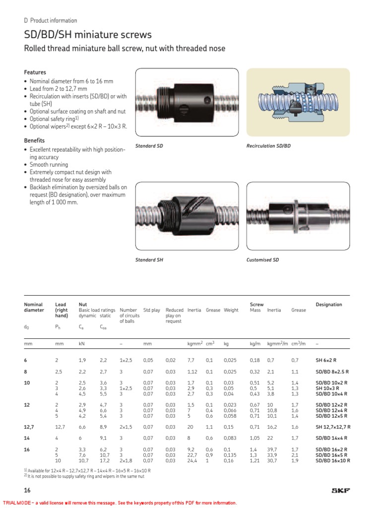 Precision Rolled Ball Screws SKF PDF