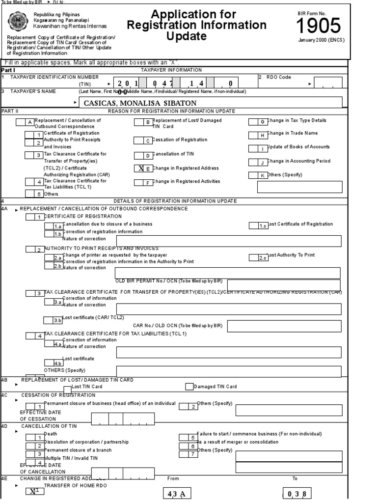 BIR Form 1905: Registration Update Guide | PDF | Fiscal Year | Invoice