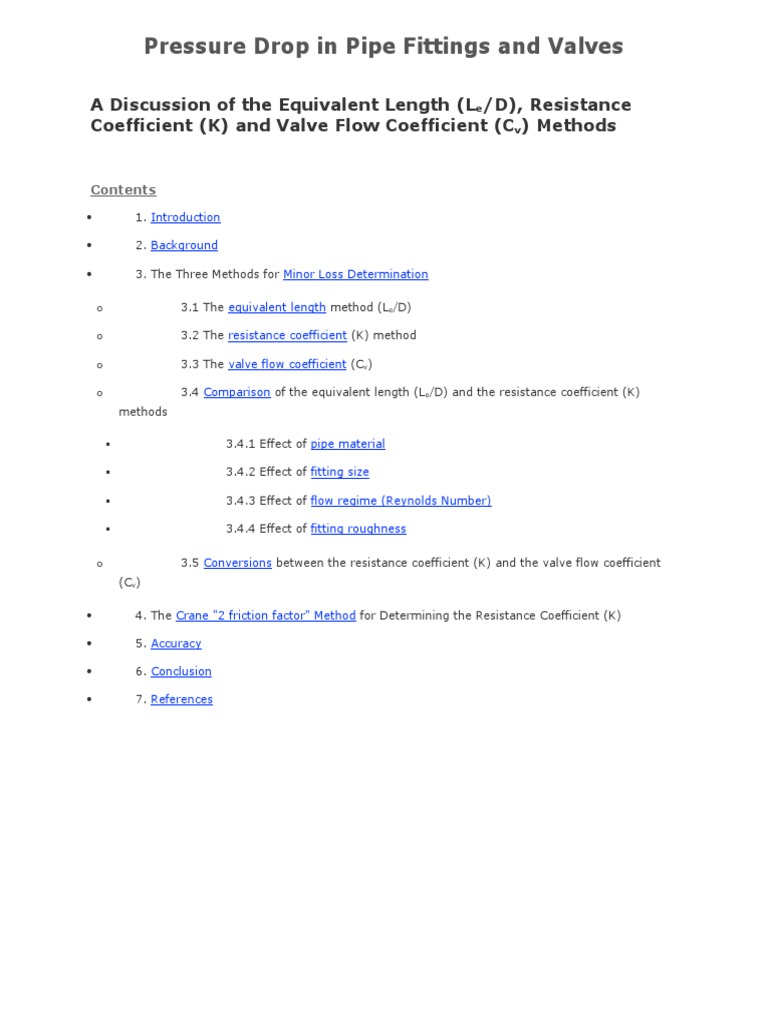 Pressure Drop in Pipe Fittings and Valves PDF Reynolds Number