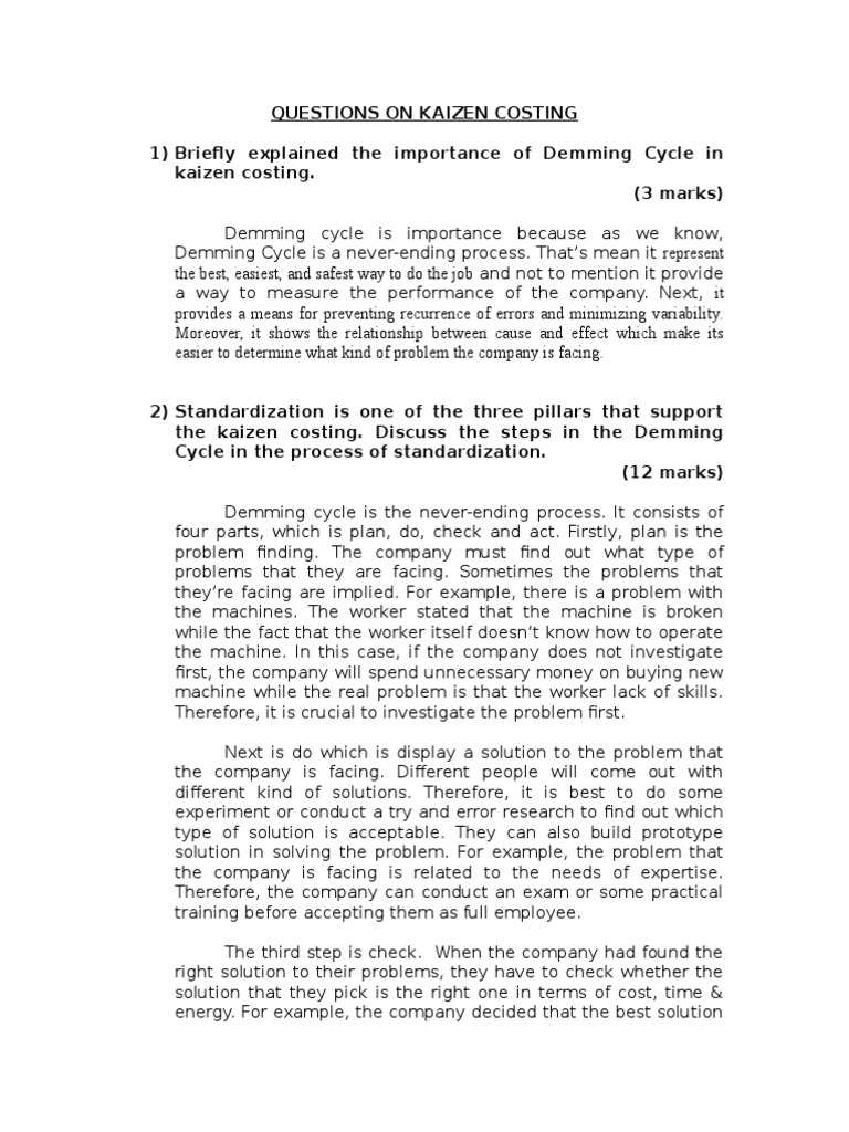 Questions on Kaizen Costing Employment Epistemology