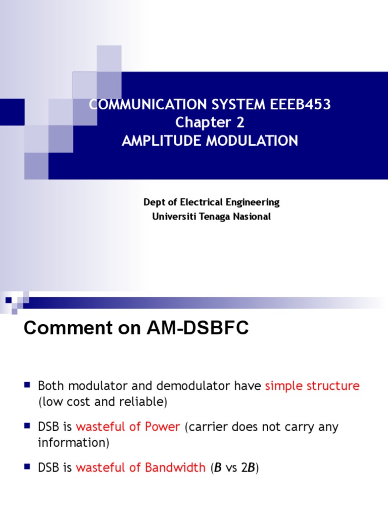 Communication System Eeeb453 Amplitude Modulation: Dept of Electrical ...
