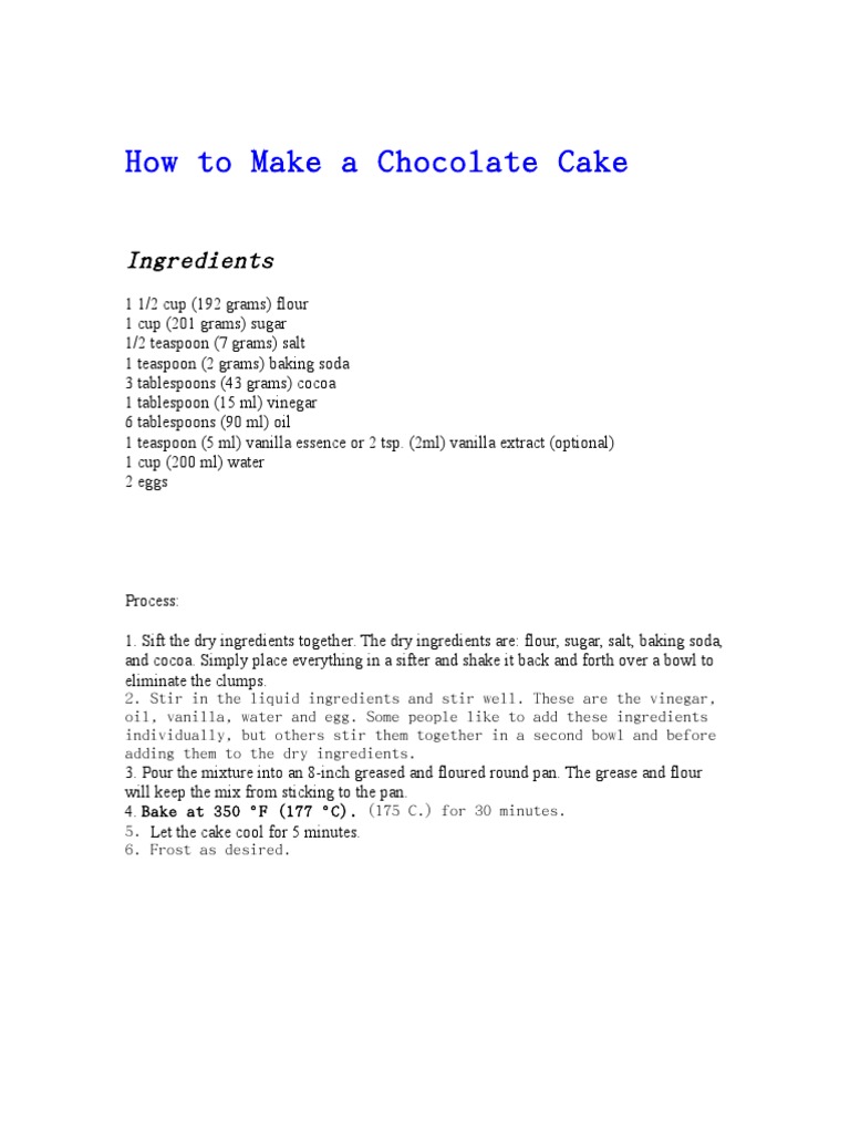 Easy Chocolate Cake Recipe Guide | PDF