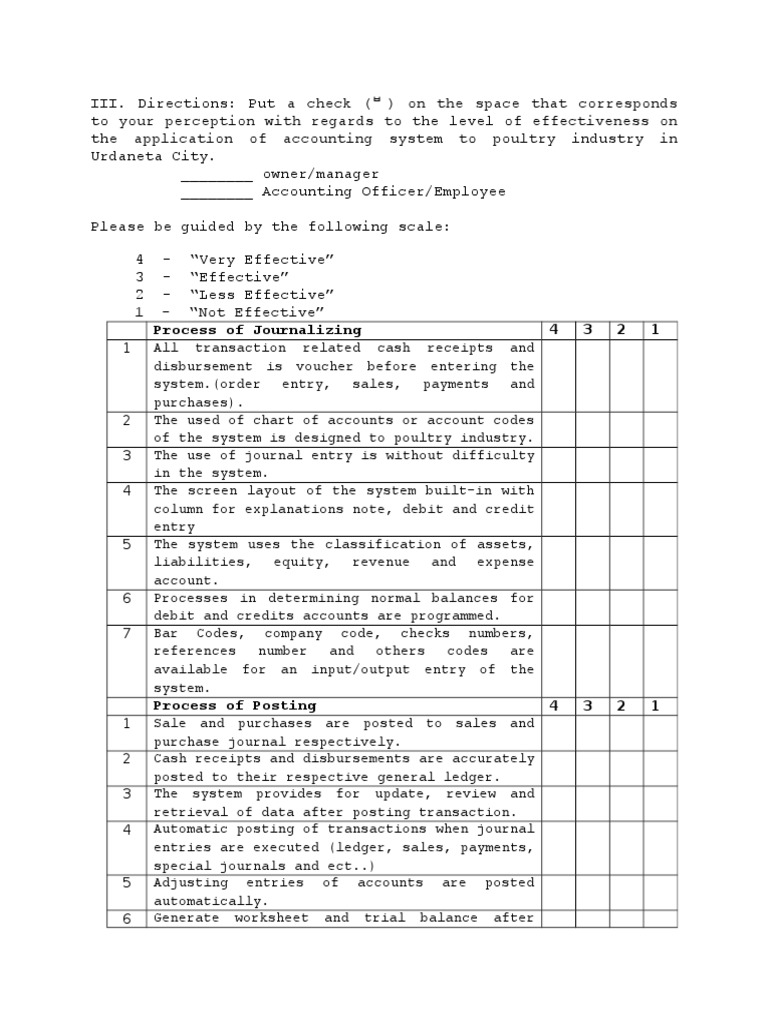 Questionnaire Accounting Process PDF Debits And Credits Databases