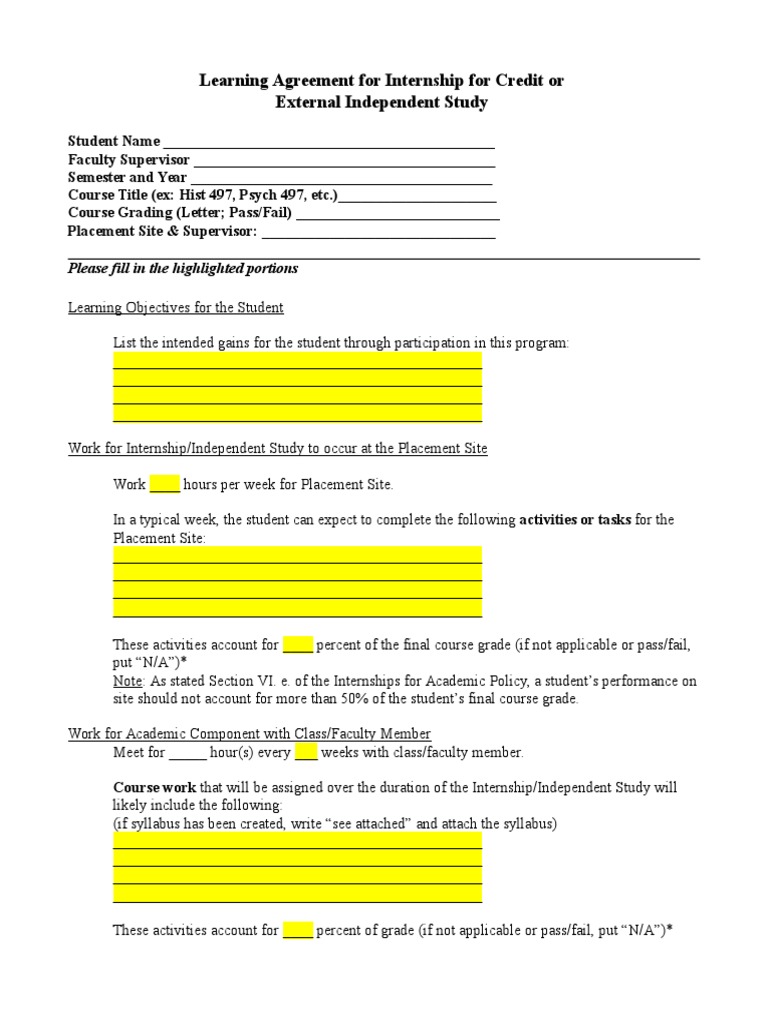 Internship Learning Agreement Template | PDF
