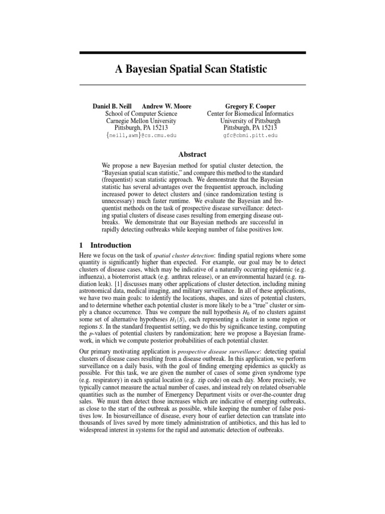 Bayesian Spatial Scan Statistic for Disease Detection | PDF | Bayesian ...
