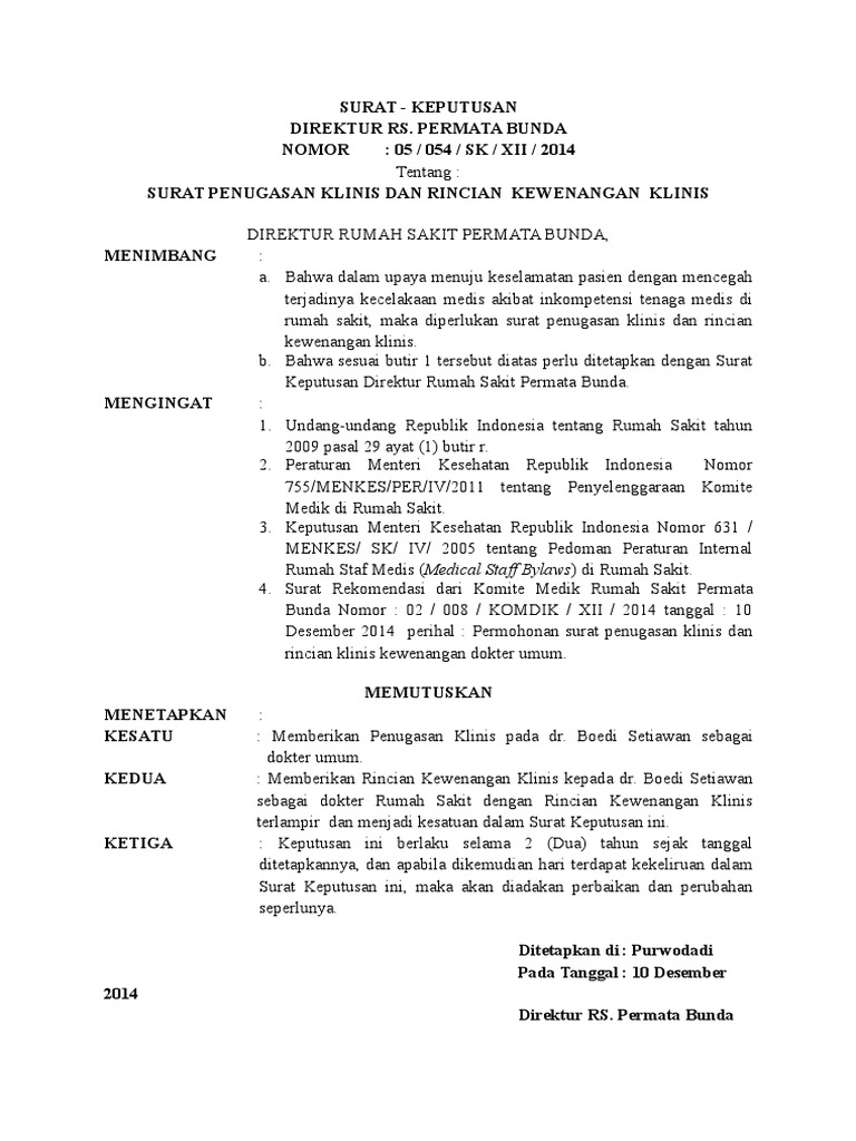 Surat Penugasan Klinis