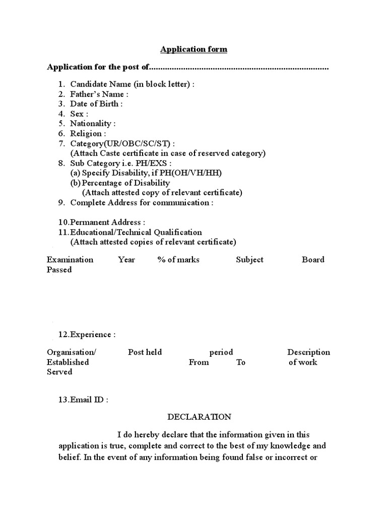 Job Application Form Template | PDF