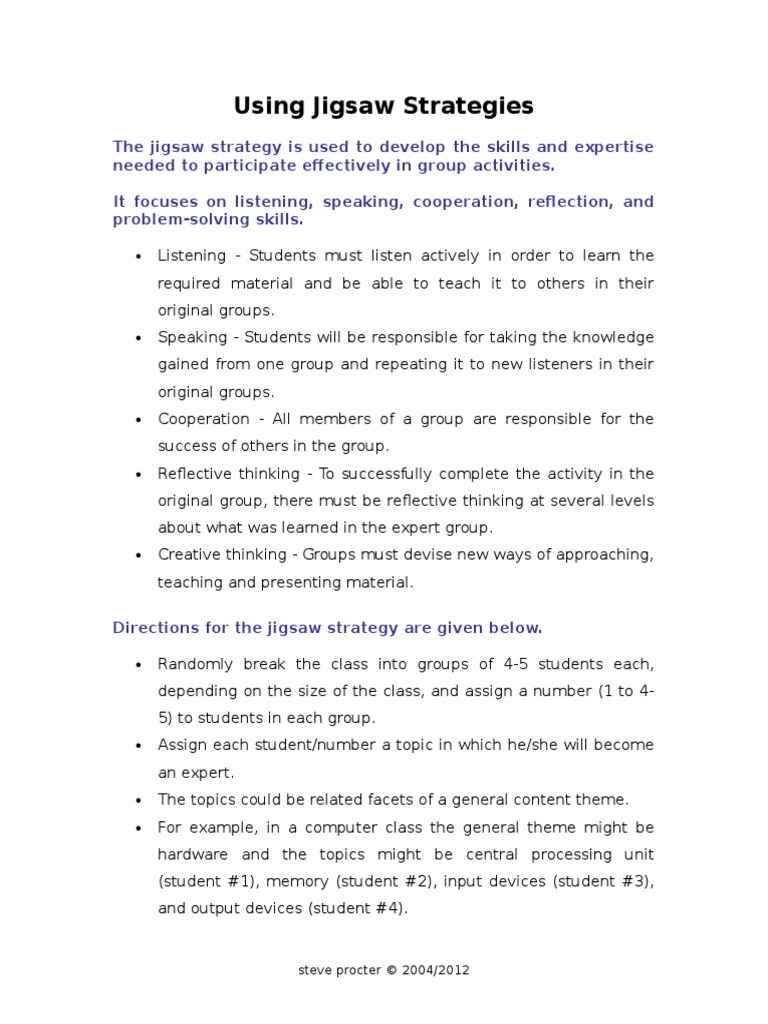 Large Classes - Using Jigsaw Strategies | PDF | Science & Mathematics