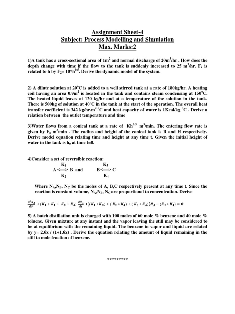 Assignment Sheet-4 Subject: Process Modelling and Simulation Max. Marks ...