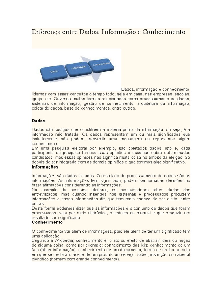 Diferenças entre Dados, Informação e Conhecimento | PDF | Conhecimento ...