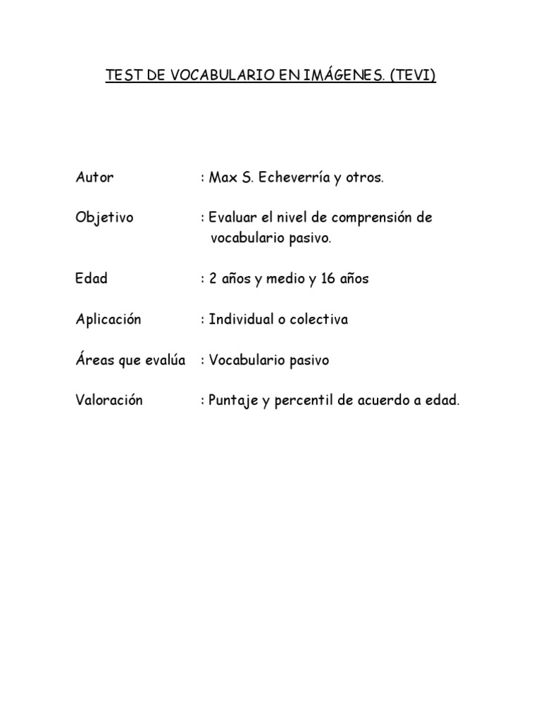 Test de Vocabulario en Imágenes | PDF | Cognición | Enseñando y aprendiendo