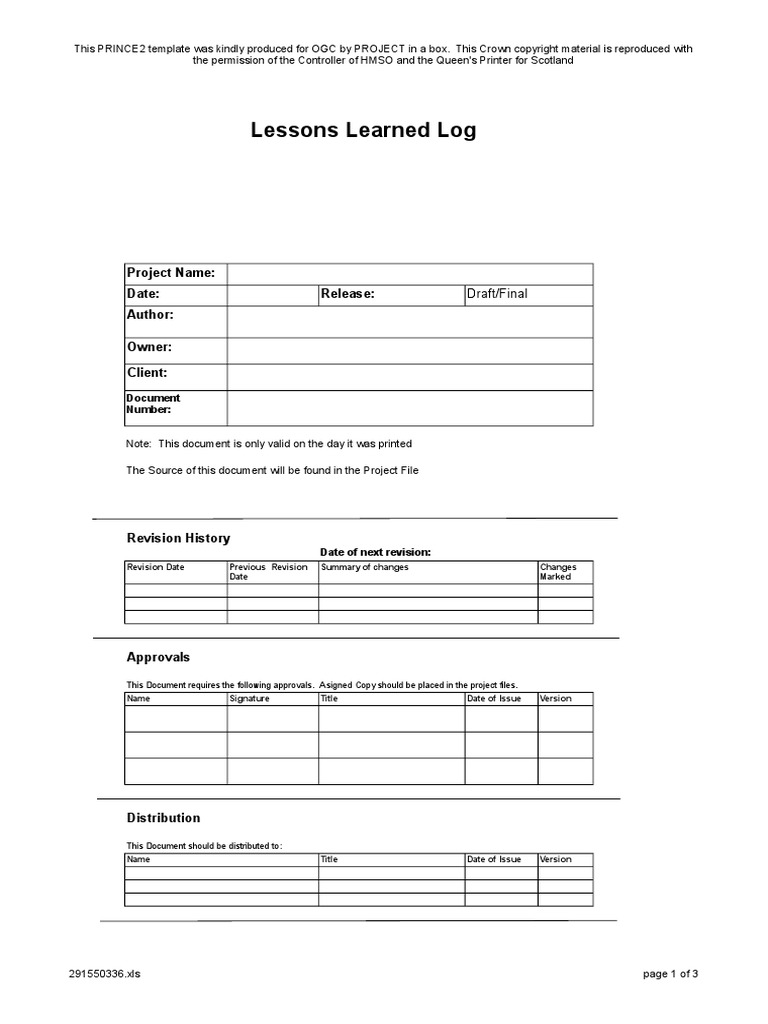 Lessons Learned Template Prince21  PDF  Intellectual Works Within Prince2 Lessons Learned Report Template