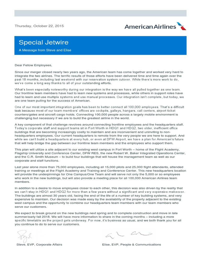 american airlines cover letter address