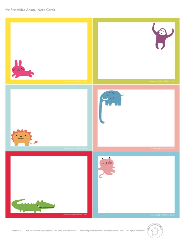 Mr Printables Animal Note Cards | PDF | Home & Garden
