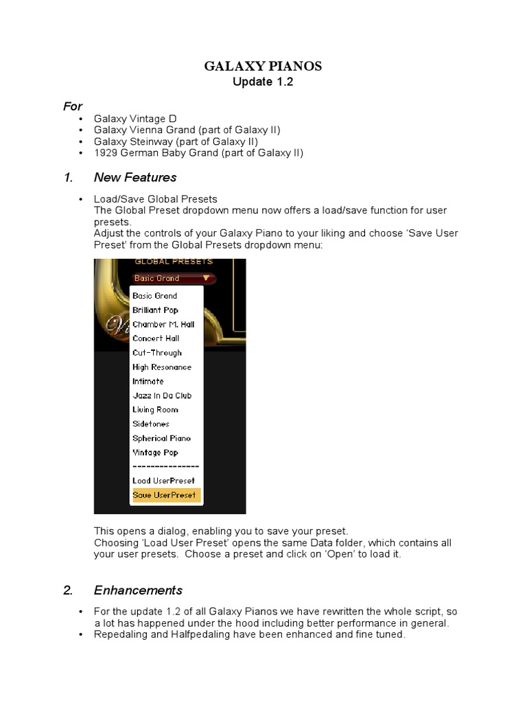 Galaxy Pianos Update 1.2 Features & Fixes | PDF | Computers