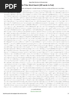 Popular Films Word Search (100 Words to Find)