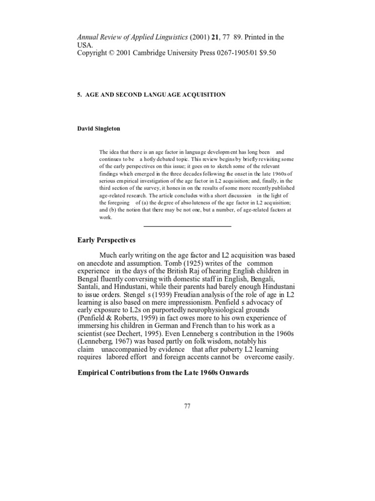 Age And Second Language Acquisition Pdf Second Language Second