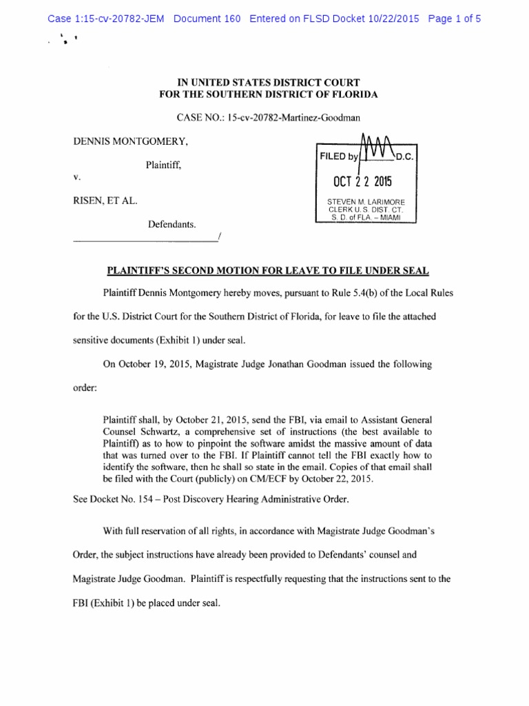 Montgomery V Risen 160 P 2nd MOTION For Leave To File Under Seal PDF Jargon Legal