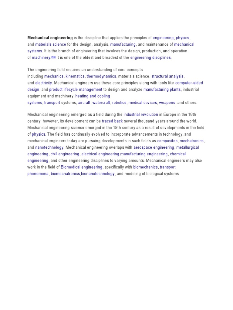 Overview of Mechanical Engineering | PDF | Science & Mathematics