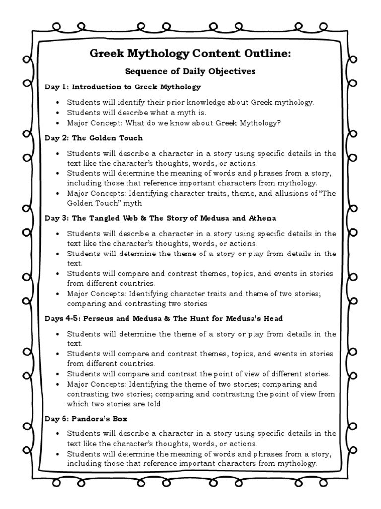 greek mythology unit content outline | Medusa | Greek Mythology