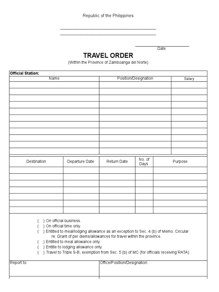 Travel Order Form 814Upload