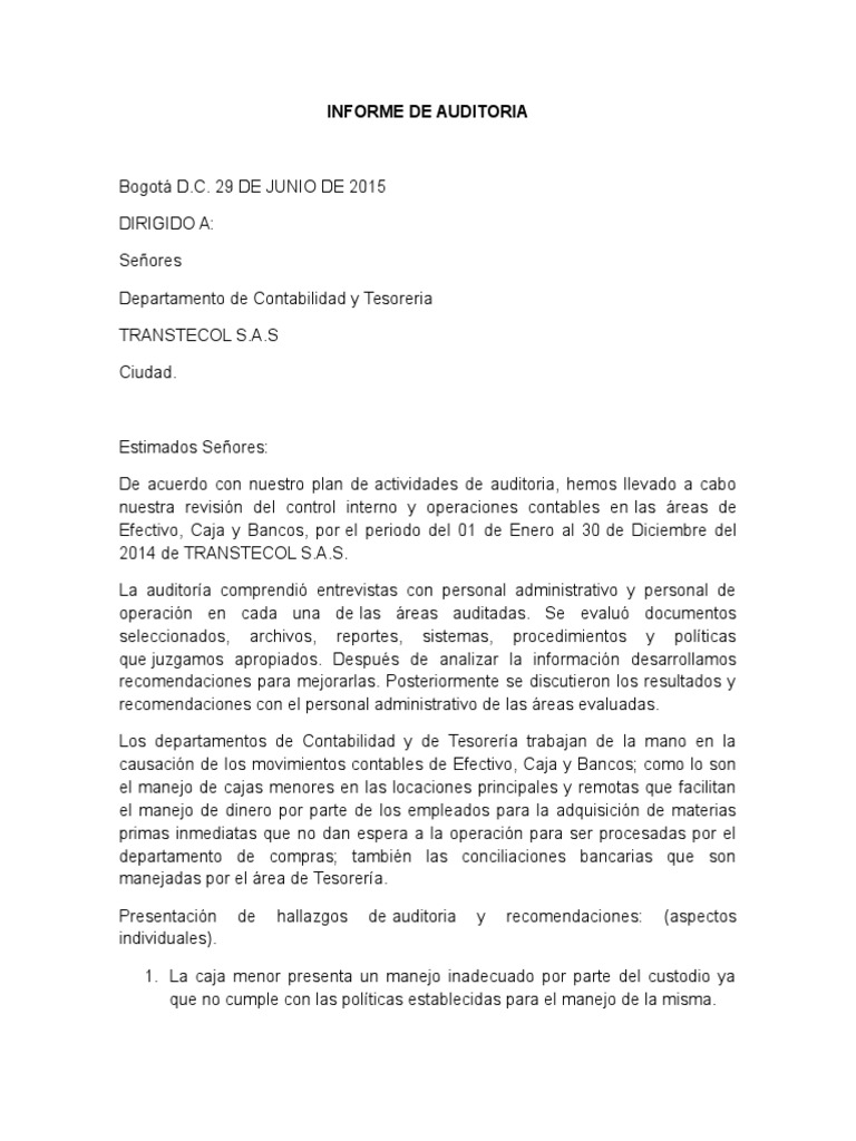 Informe de Auditoría de Caja y Bancos | PDF | Contabilidad | Bancos